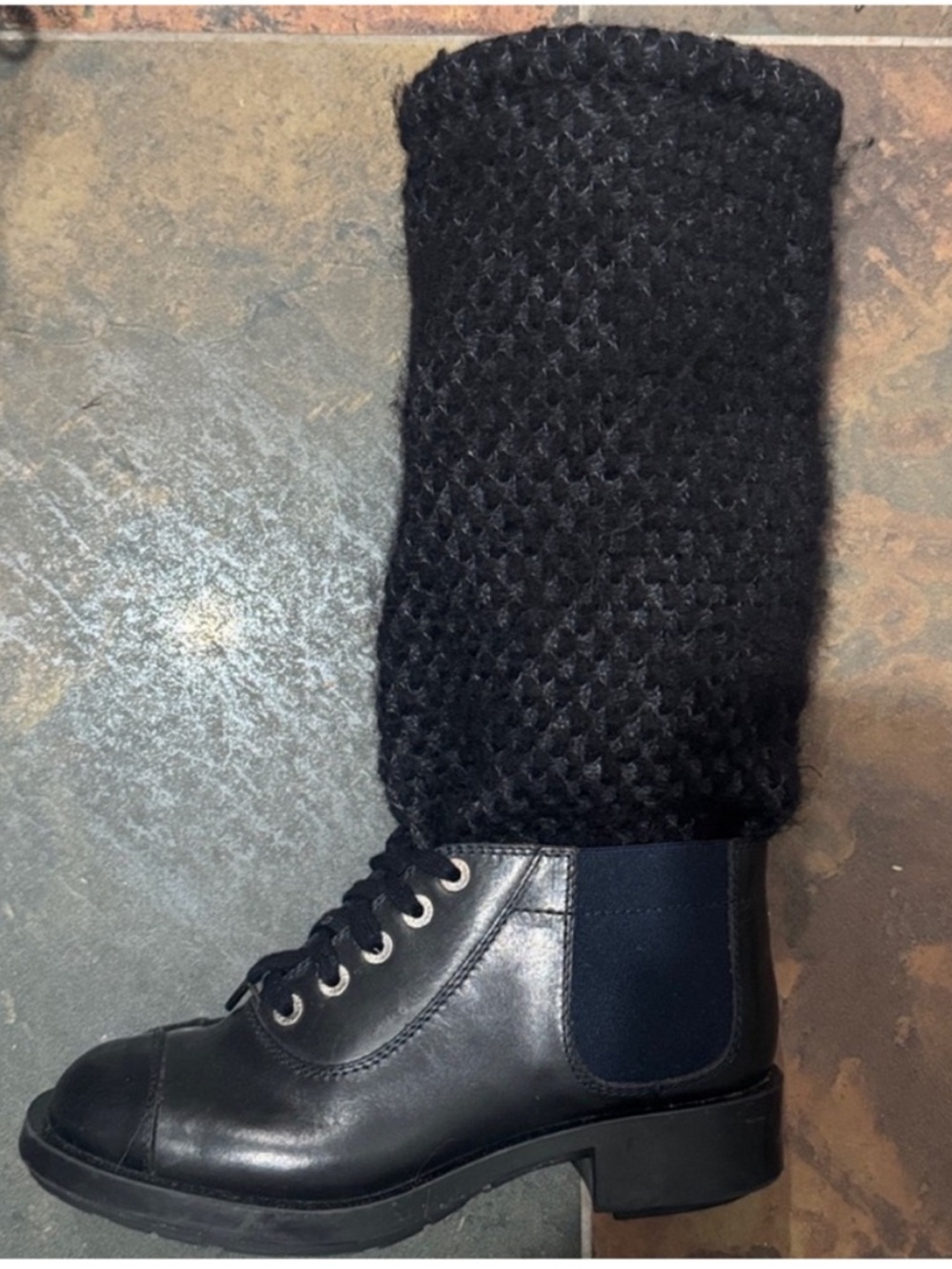 $1450 CHANEL Black Knit Shaft Lace-Up Mid-Calf Boots size 36.5 - US 6-6.5 EUC - Picture 12 of 15